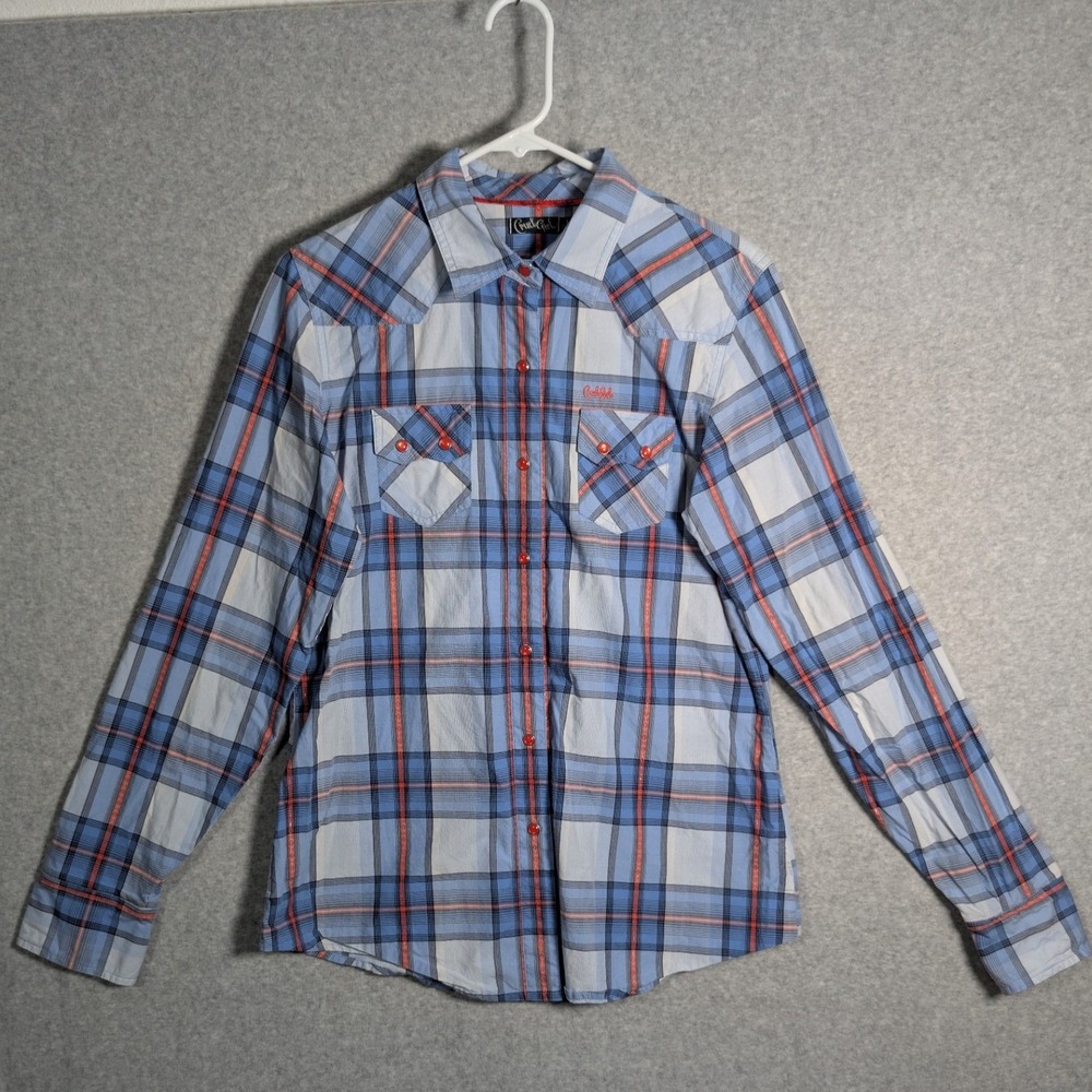 Cruel Girl Womens Shirt Large Plaid Western Snap Long Sleeve Rodeo‎ Cowgirl Farm